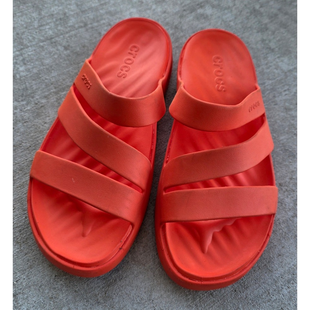 Crocs Brooklyn Strappy Slide Sandals Orange Women 9 Platform Comfort Summer